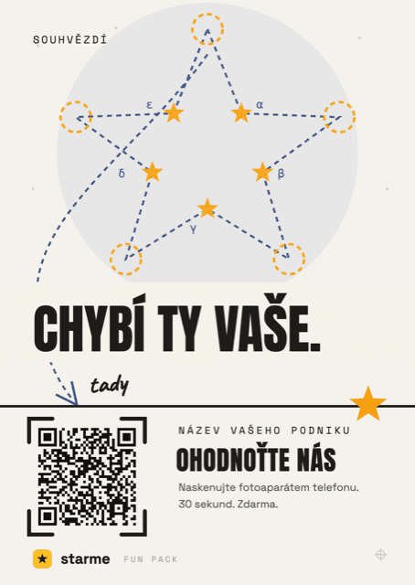 Kartička Chybí ty vaše, souhvězdí z hvězdiček